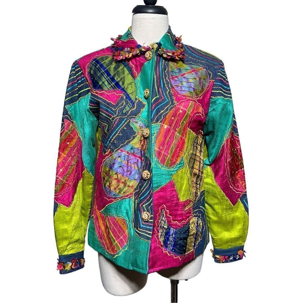 Anage Vintage Colorful Paisley Appliqué Embellished Jacket XS